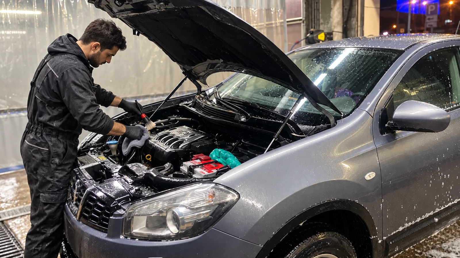 Двигатель автомобиля после мойки — после обработки